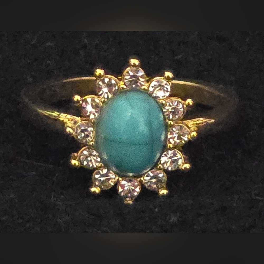 Gold Ring with Turquoise and Clear Stones